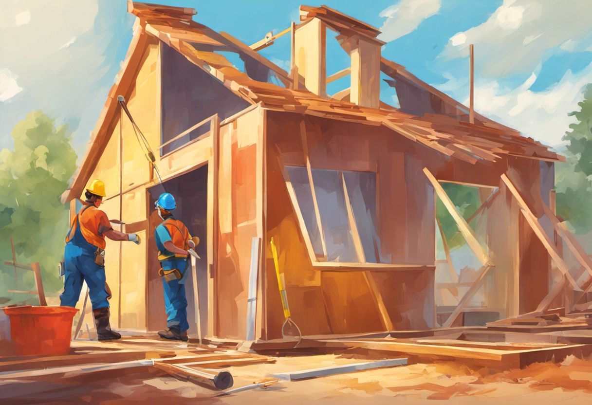 Peinture numérique d'un ouvrier construisant une extension de maison